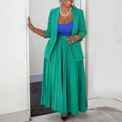 Two Piece Set Plus Size Clothes Spring Autumn V-Neck Long Sleeve Top Maxi Skirt Women Sets Streetwear Casual Office Lady Suit