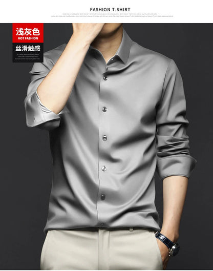 6XL Large High Quality Formal Dress Autumn and Winter Men's Long Sleeve Pure White Shirt Non iron Business Casual Ice Silk