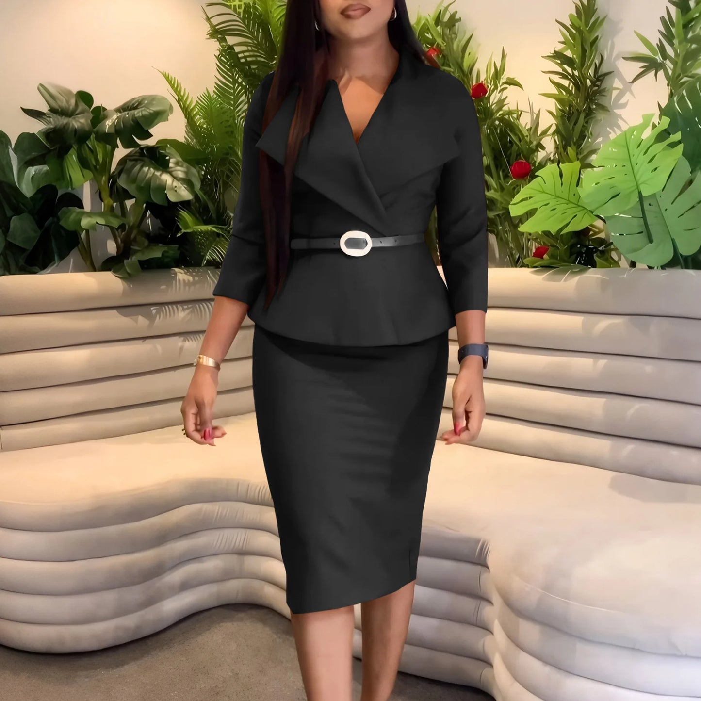 Elegant Dashiki African Dresses for Women Autumn Fashion African 3/4 Sleeve Polyester Midi Bodycon Dress African Clothes S-3XL