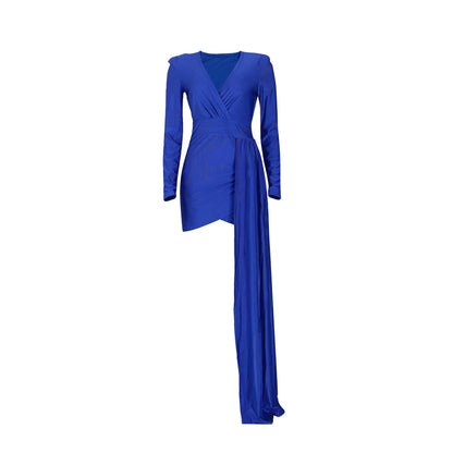 Elegant Deep V Neck Long Sleeve Sequins Prom Dress Women Elegant Wedding Party Mini Fashion Evening Dresses