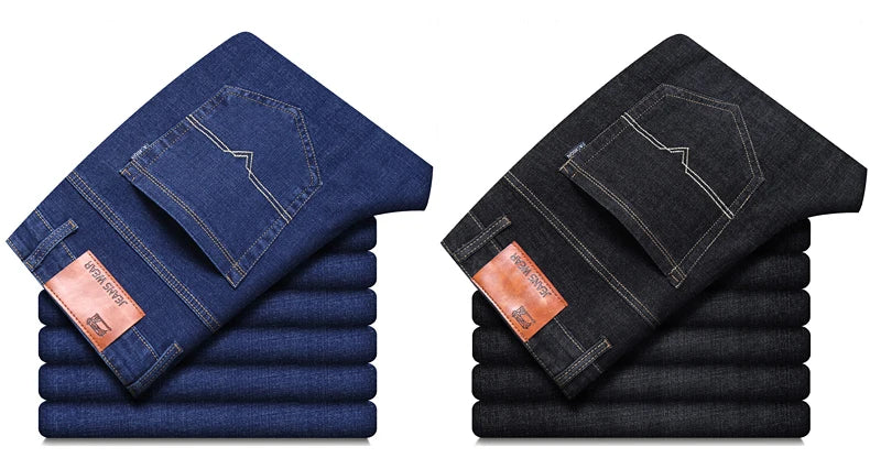 2024 NEW Men's Classic Style Casual Stretch Slim Jean Pants Male Brand Denim Trousers Black Blue Fashion Business Jeans