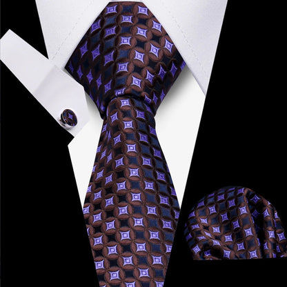Classic Elegant Ties For Men Fashion Gifts Striped Solid Necktie Handchief Cufflink 3 Pcs Set Wedding Business Suit Accessories