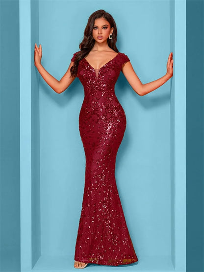 Lucyinlove Elegant Champagne Evening Dress For Women Long 2025 Luxury Mermaid Formal Sequins Prom Wedding Party Cocktail Dresses