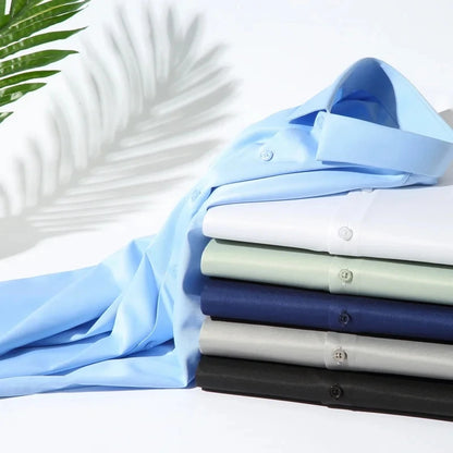 Quality Smooth Soft Anti-Wrinkle Men Shirts Long Sleeve Dress Shirts For Male Slim Social Business Blouse Solid Color Shirt 6XL