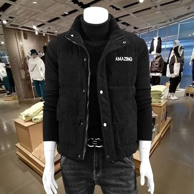 Waistcoat Male Wintertime Cotton Sill Young Person Korean Version Corduroy Vest Thickening for Warmth Men's Handsome Vest Jacket