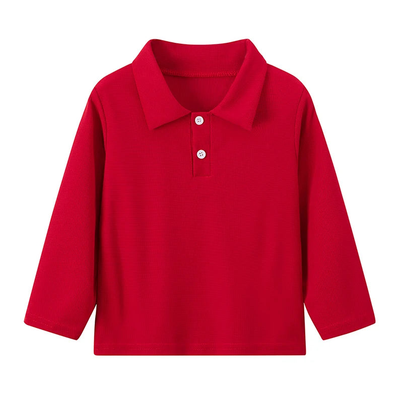 Children's solid color POLO shirt boy handsome fashion sports T-shirt girl lapel casual and comfortable half sleeve.