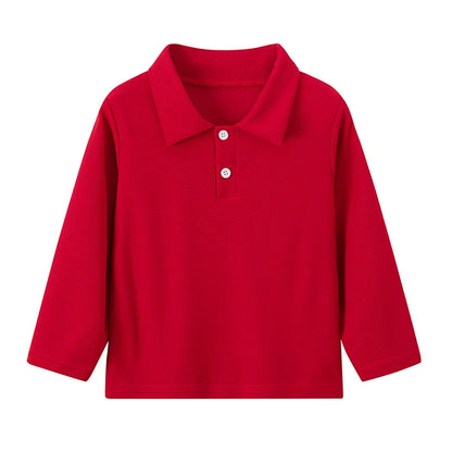 Children's solid color POLO shirt boy handsome fashion sports T-shirt girl lapel casual and comfortable half sleeve.