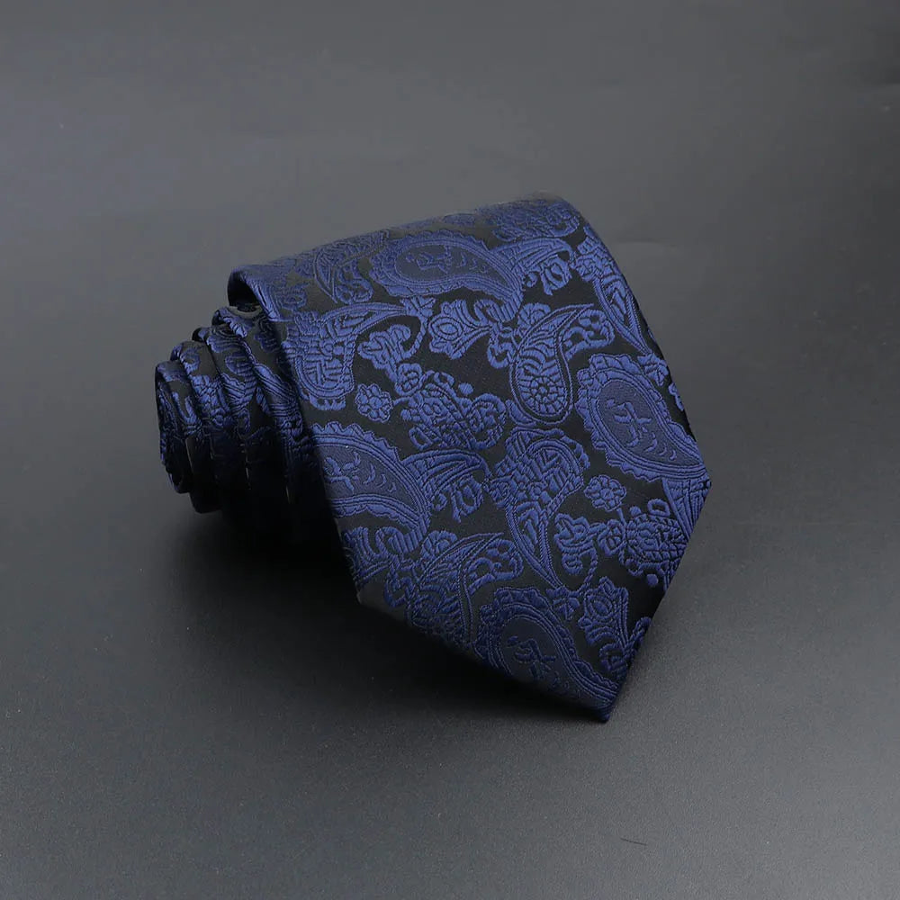 Men's Fashion Tie 8cm Blue Necktie Classic Plaid Striped Neck Tie Paisley Floral Neckties Daily Wear Cravat Wedding Party Gift