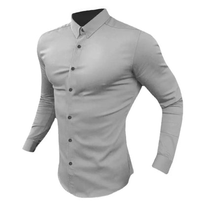 Spring Autumn New Fashion Long Sleeve Shirt Mens Super Slim Fit Luxury Classic Turn-down Single Breasted Business Dress Shirt