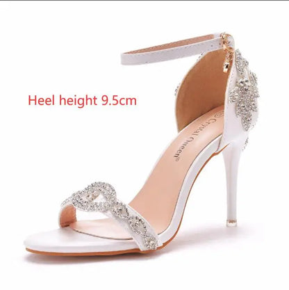 Women Sandals Summer High Heels Peep Toes  Bridal Shoes Party Luxury diamond Ladies White Wedding Shoe