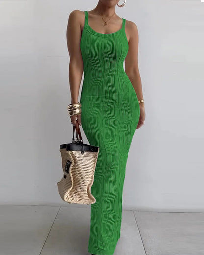 CM.YAYA Summer Women Sleeveless Strap O-neck Sexy 2024 Summer Long Evening Dress Knit Ribbon Night Club Party Maxi Dresses