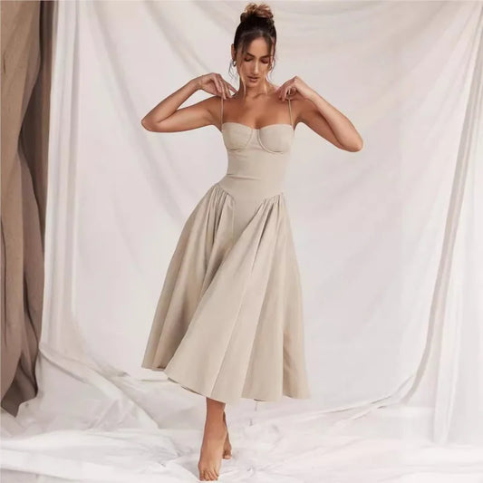 Women's Dress 2025 Spring Summer Latest Solid Color French Elegant Retro Style Dopamine Dressing Maxi Dress Long Skirt