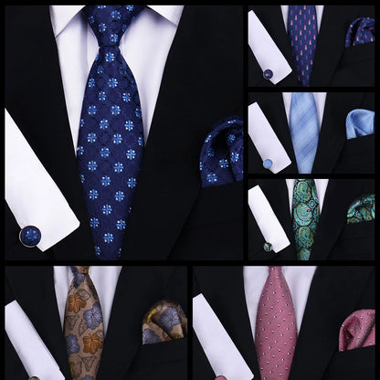 Tie For Men Classic Plaid Handkerchiefs Red Necktie Cufflinks For Men Blouse Business Wedding Accessories Women Collar Man Gift