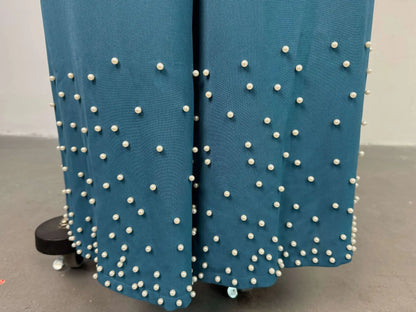 CM.YAYA Women's Set Long Sleeve High Low Maxi Blouse and Pearl Beading Wide Leg Pants 2025 Two 2 Piece Sets Outfits Tracksuit