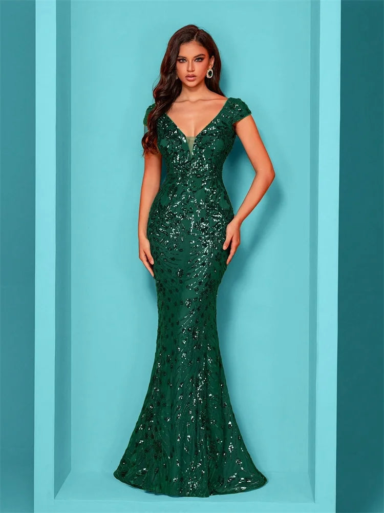 Lucyinlove Elegant Champagne Evening Dress For Women Long 2025 Luxury Mermaid Formal Sequins Prom Wedding Party Cocktail Dresses