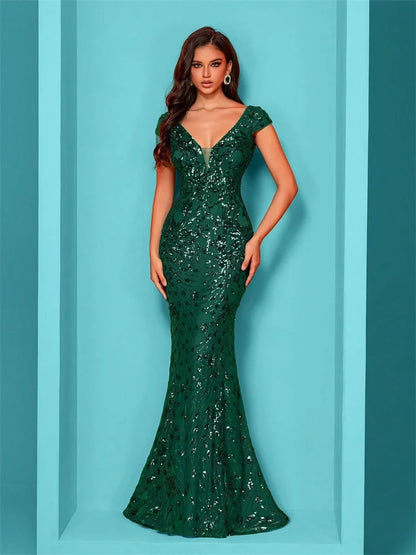Lucyinlove Elegant Champagne Evening Dress For Women Long 2025 Luxury Mermaid Formal Sequins Prom Wedding Party Cocktail Dresses