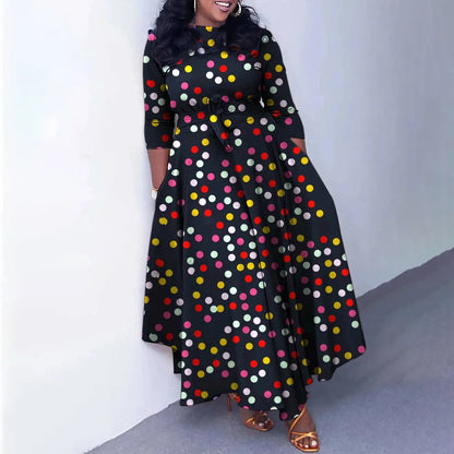 Women's 2024 Autumn New Style Fashionable Elegant Temperament Fashionable Printed Strap Waist Large Skirt Large Size Dress