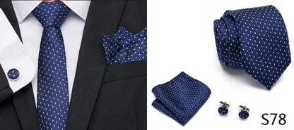 Hot Sale Holiday Gift Tie Pocket Squares Cufflink Set Necktie Dot Man Dark Grey Wedding Accessories Performance