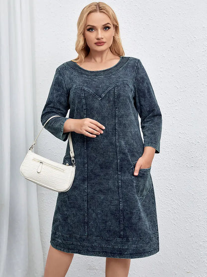Women's plus Size Casual Denim Dress Loose Fit Mini Dress Multiple Colors Available