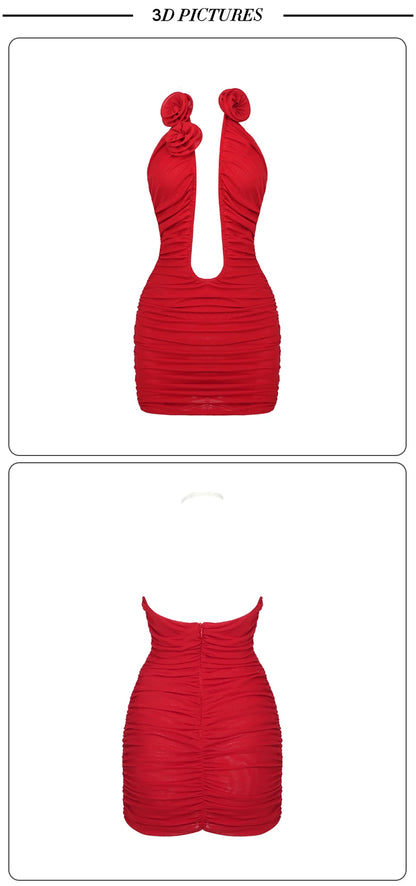 VC Evening Dresses For Women Deep V Neck Sexy Sleeveless Bodycon Female Clothes Red Cocktail Party Vestidos