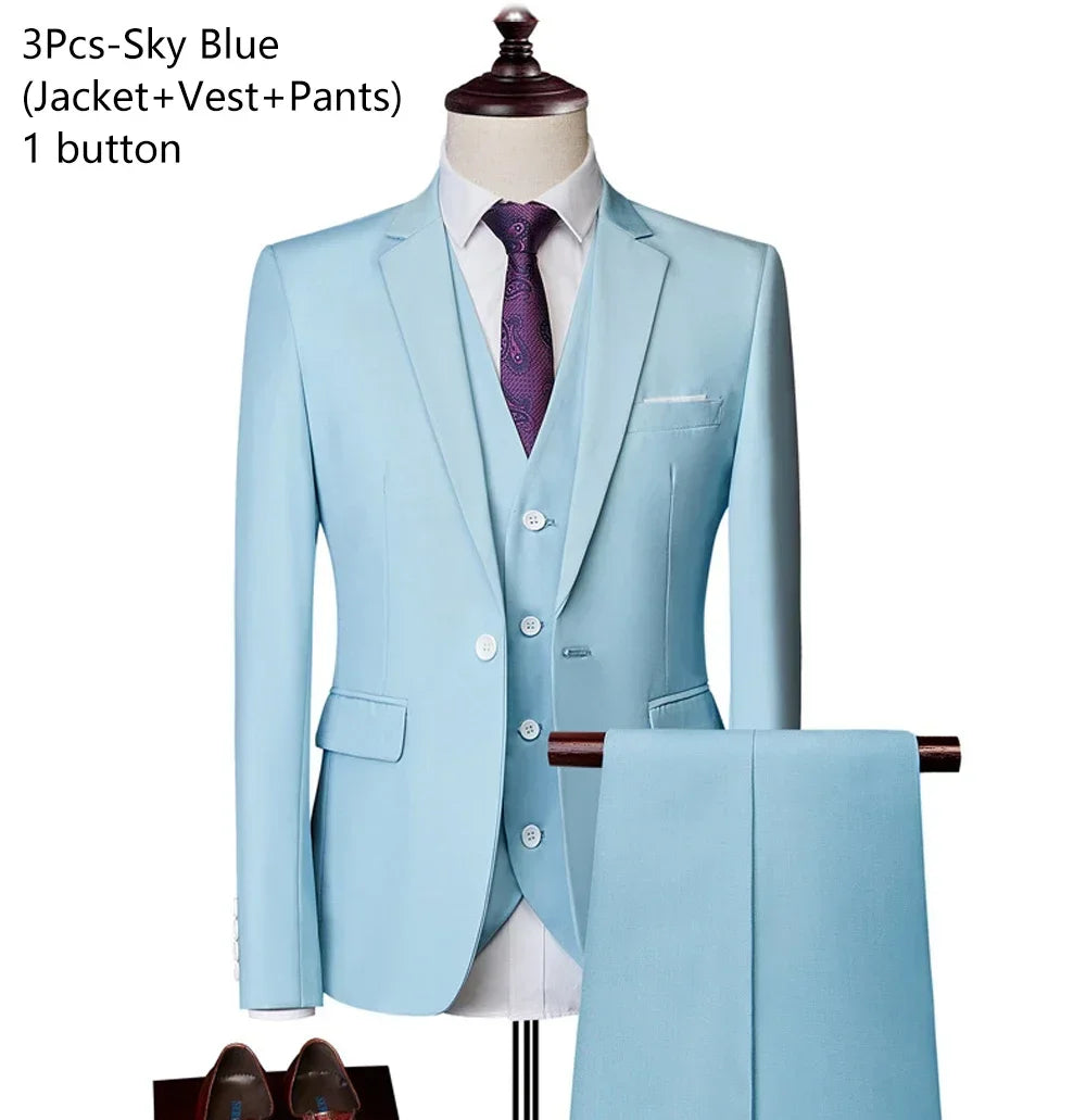 Elegant Suits For Men Wedding 3 Pieces 2 Set Luxury Fashion Classic Full Jackets Vest Pants Blazers Outfit 2024 Formal Costume