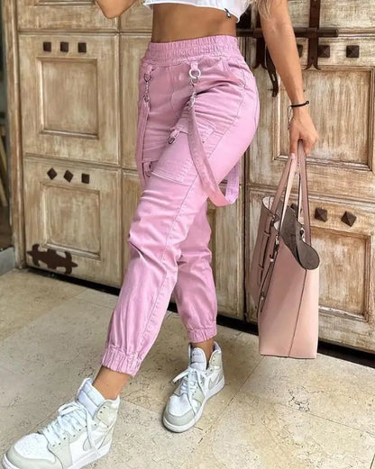 Casual Women's Tight Fitting Small Leg Pants Diagonal Cross Buckle Tight Pants Women's Sports Yoga Pants Women Pants High Waist