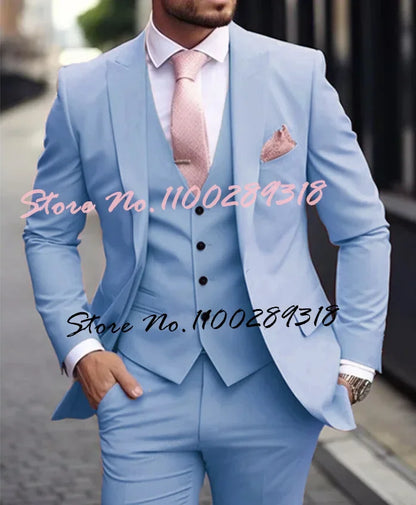 Pink Luxury Men's Suits Terno Formal Outfits 3 Piece Jacket Pants With Vest Slim Fit Luxury Costume Homme Formal Occasion Terno