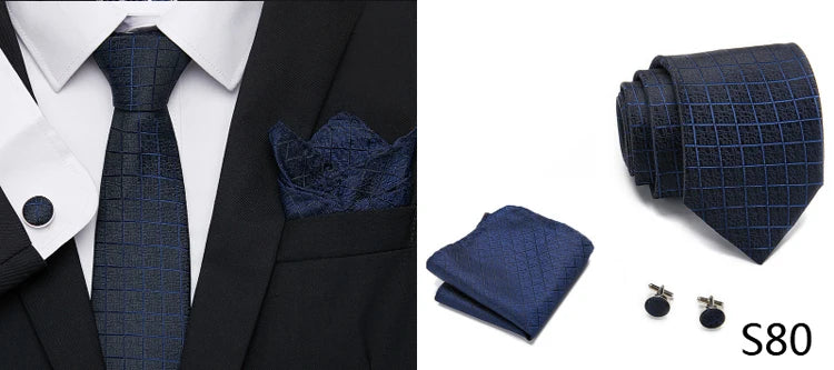 Hot Sale Holiday Gift Tie Pocket Squares Cufflink Set Necktie Dot Man Dark Grey Wedding Accessories Performance