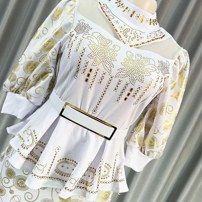 2025 African Party Evening Wedding Dresses for Women Spring African Half Sleeve Diamond Polyester Long Maxi Dresses Outfits