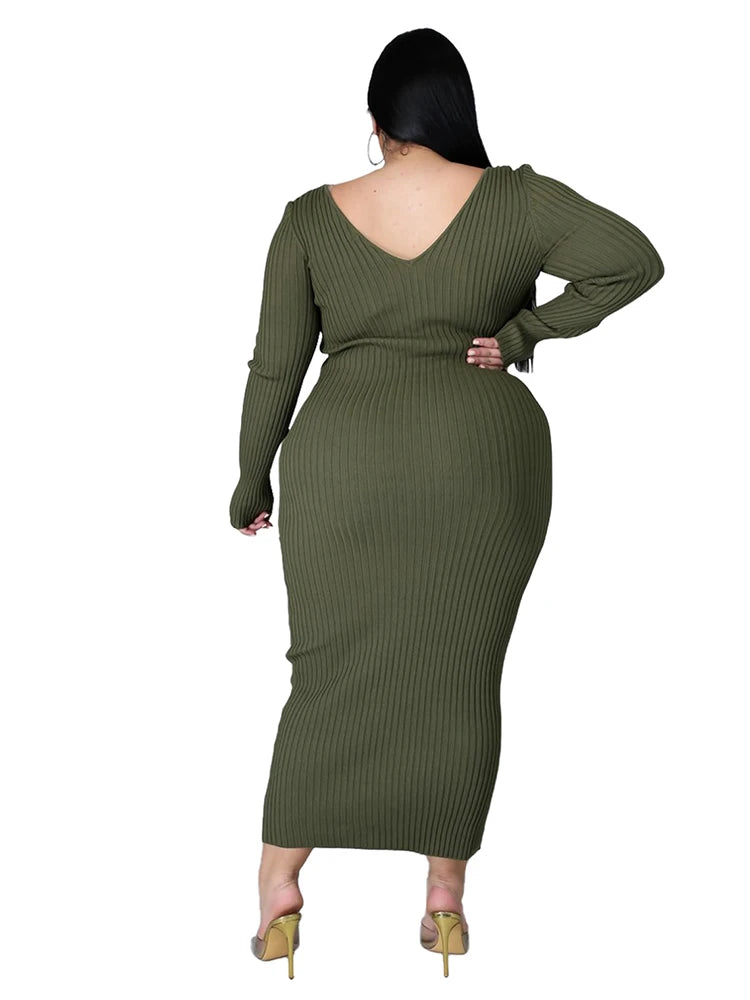 Ladies Knitted Sweater Dress Midi Dress Long Sleeves Chic and Elegant Plus Size Dresses for Women 4xl 5xl