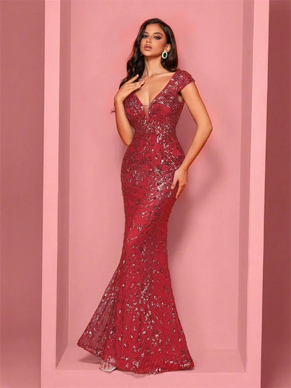 Lucyinlove Elegant Champagne Evening Dress For Women Long 2025 Luxury Mermaid Formal Sequins Prom Wedding Party Cocktail Dresses