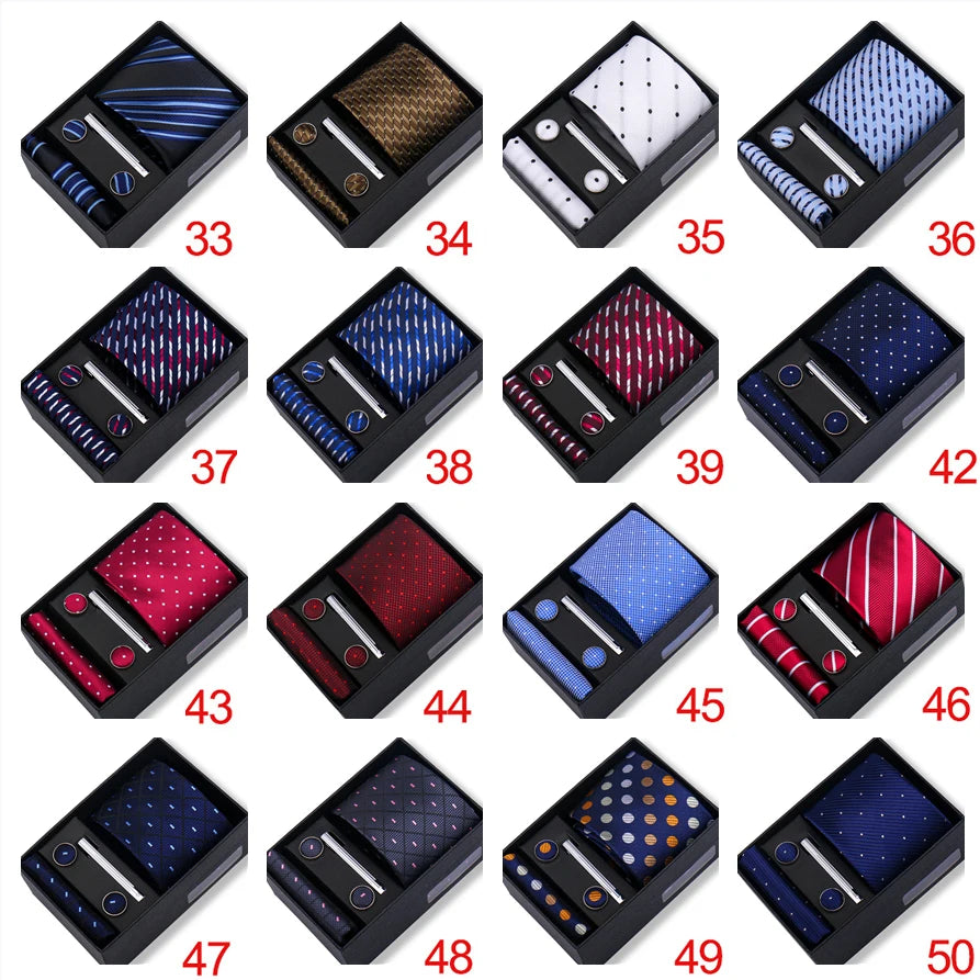 Ties Gift Box Brand Design Top Quality Jacquard Necktie Hanky Cufflink Set Tie Clip For Men Gravatas Business Wedding