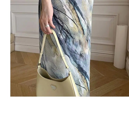 Spring Autumn New Fashion Dress Sets Women Turn-down Collar Long Sleeve Button Printing Shirt Lacing Mid-length A-line Skirt