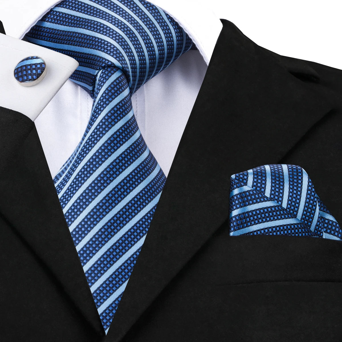 Hi-Tie Light Blue Solid Silk Wedding Nicktie For Men Hanky Cufflink Gift Men Tie Set Business Party Dropshipping Novelty Design