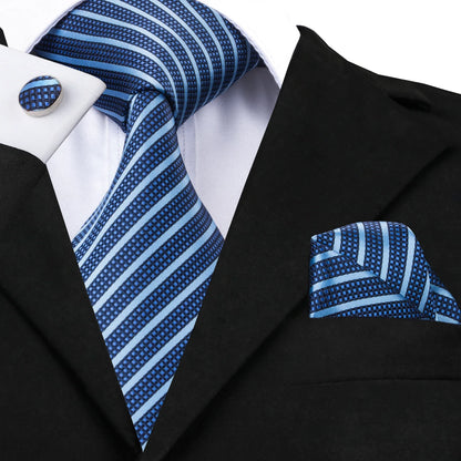 Hi-Tie Light Blue Solid Silk Wedding Nicktie For Men Hanky Cufflink Gift Men Tie Set Business Party Dropshipping Novelty Design