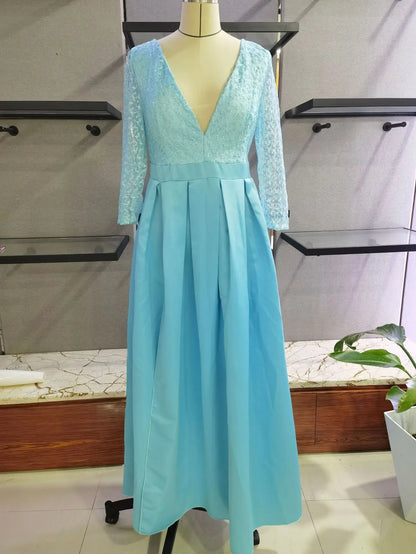 Women's Dress Spring Sexy Slim Lace Stitching Split Dress Women's Fashion Long Sleeve V-neck High Waist Party Formal Dress