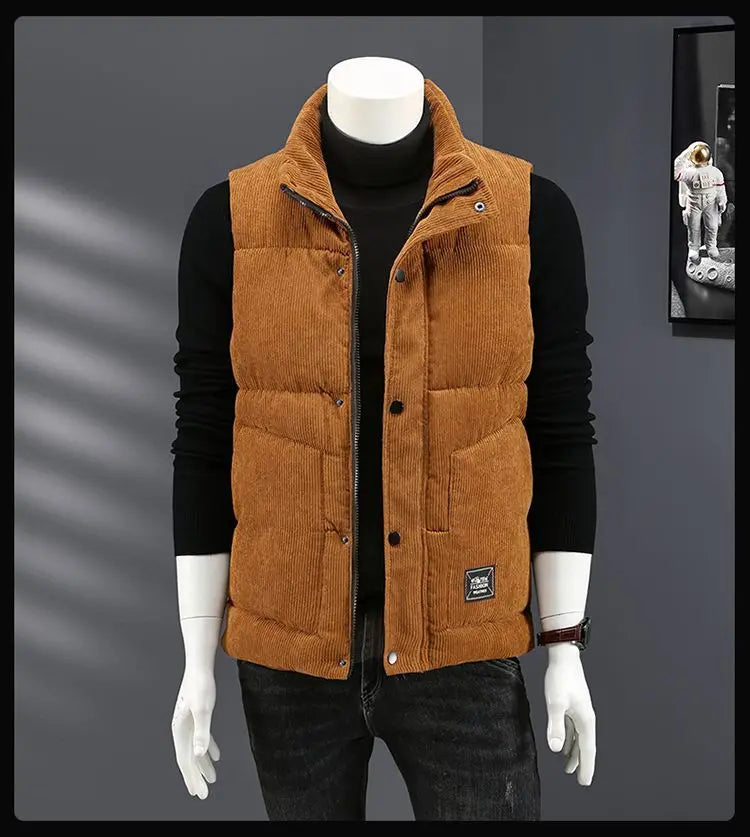 Waistcoat Male Wintertime Cotton Sill Young Person Korean Version Corduroy Vest Thickening for Warmth Men's Handsome Vest Jacket