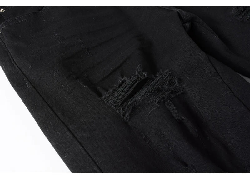 High street fashion new men's black jeans stretch slim fit retro washed leather patch jeans hip-hop brand designer pants Hombre