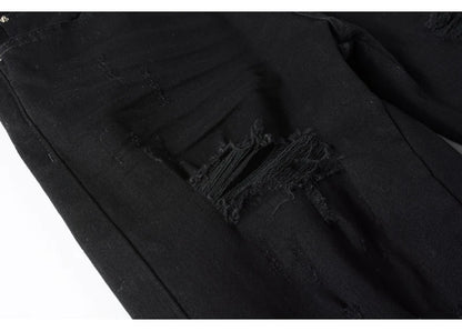 High street fashion new men's black jeans stretch slim fit retro washed leather patch jeans hip-hop brand designer pants Hombre