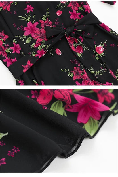 Womens Dresses Fashion Summer Dresses 2024 Summer Senior red Print Dress Long Loose Temperament Waist Loose Big Swing Dress