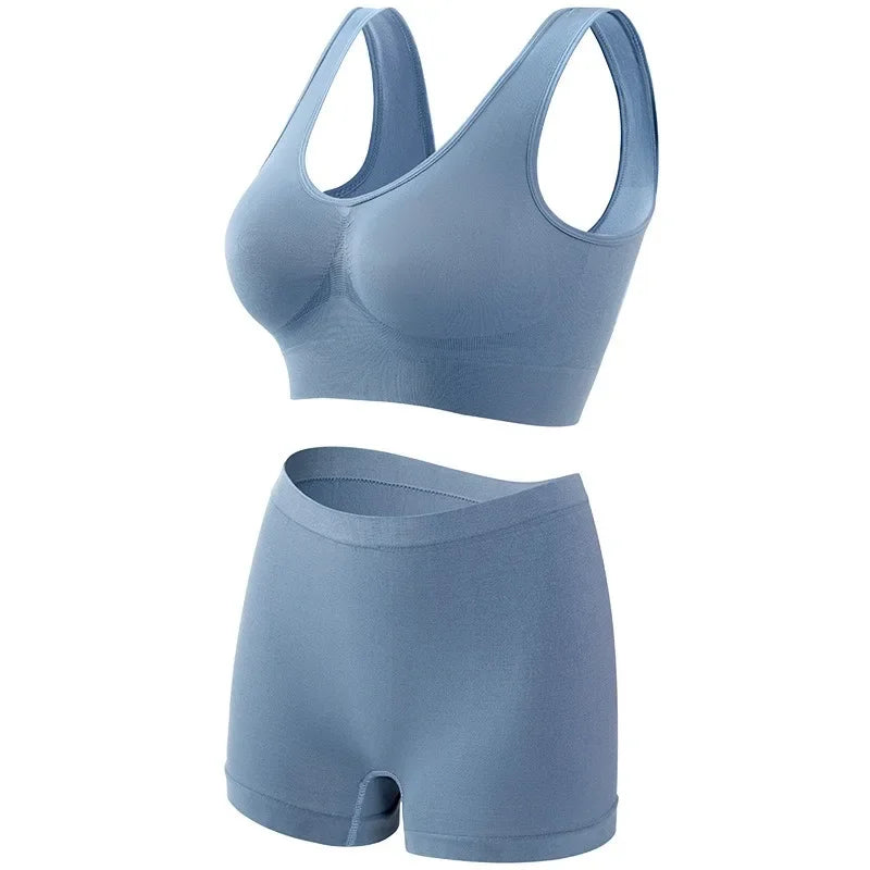 Seamless Bra Set Women Low Waist Underwear Female Tanks Bra Top Sexy Boyshort Panties Girls Casual Sports Lingerie Set Intimates