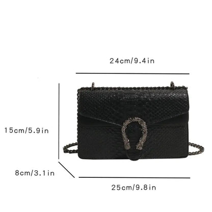 Retro Style Fashion Chain Shoulder Bag for Women Snake Pattern Crossbody Small Square Bag Trendy Accessory
