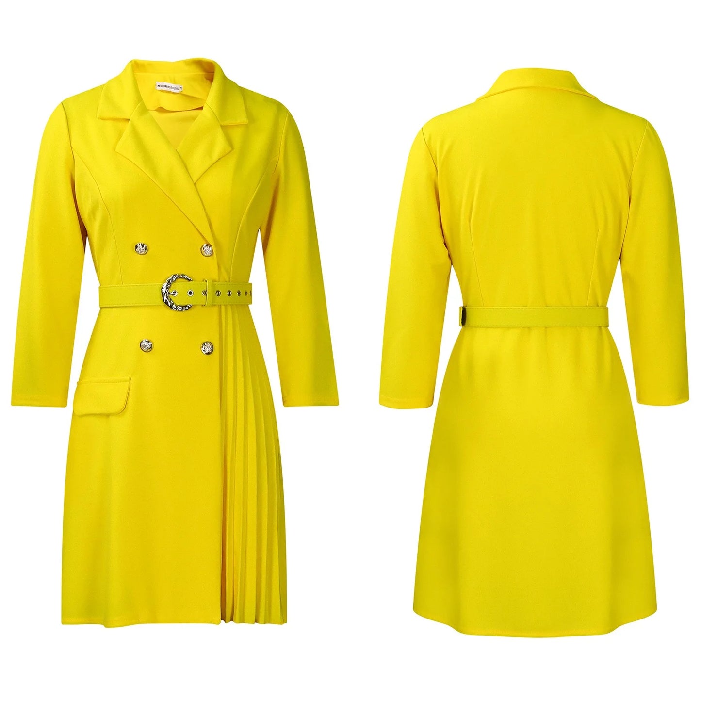 Elegant Dresses for Woman 2024 Autumn Winter New Trends Notched Collar Full Sleeve Sashes Pleated Mid Calf Solid Fashion Dress