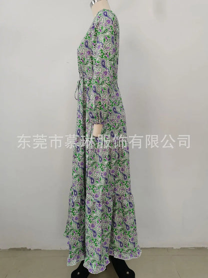 Elegant Women's Flower Long Dresses 2024 Spring New Bohemian Printed  Dress Abıye Kadın Abiye  Платье Robe Ete Femme Vestidos