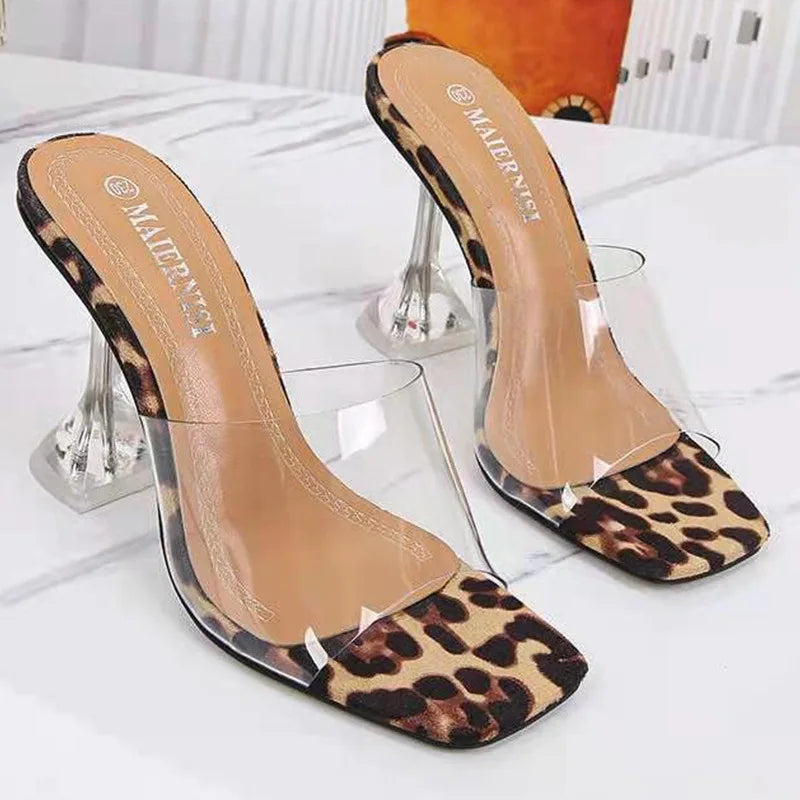 Oulylan Sexy Slippers 2024 New PVC Jelly Slippers Open Toed High Heels Women Transparent Heel Slippers Fashion Lady Shoes