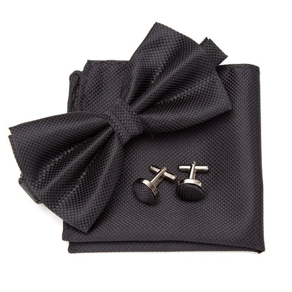 Multicolor Bowtie Pocket Square Cufflinks Sets Classic Solid Color  Bowtie Wedding Party Formal Gift Plaids Adjust Neck Bow Tie