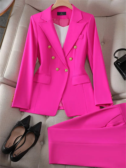 Yitimuceng Elegant Office Ladies Two Piece Sets Womens Outifits 2023 Double Breasted Long Sleeve Blazers Loose Casual Pant Suits