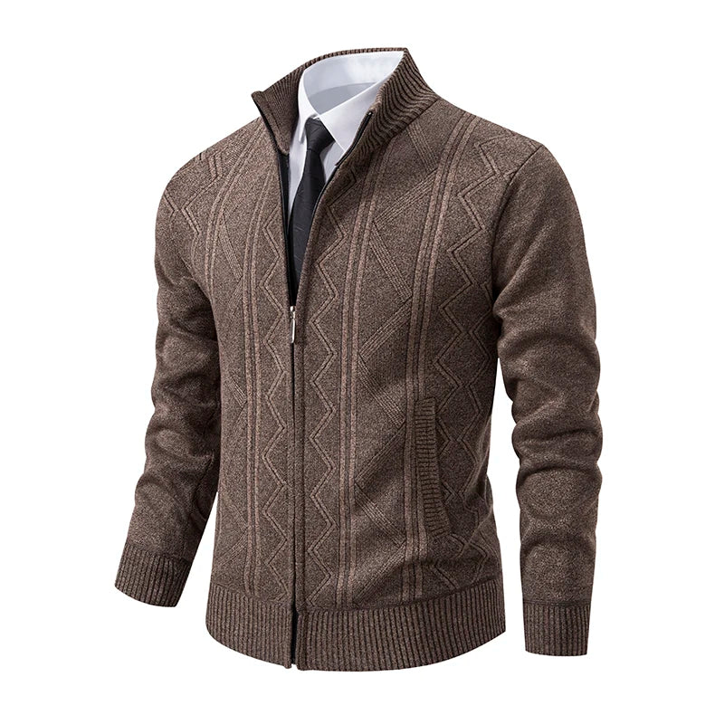 Thickened jacket men's autumn and winter warm trend line stand collar knitted cardigan sweater coat