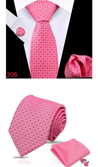 Luxury Plaid Tie For Mens Necktie Handkerchief Pocket Square Cufflinks Set Jacquard Woven Ties Wedding Business Accessories