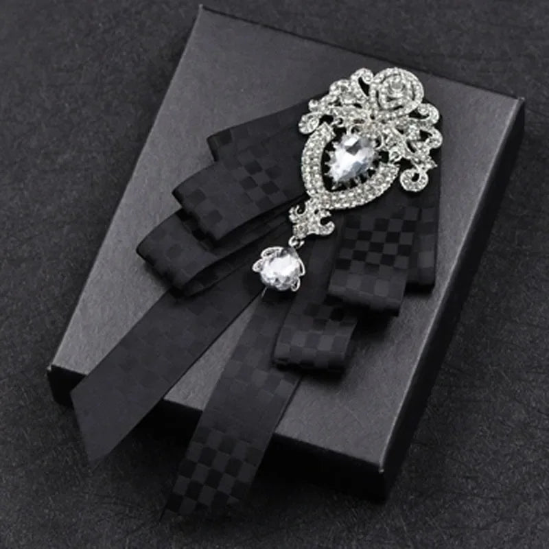 Fashion Handmade Bow Tie Wedding Collar Luxury Rhinestone Bowtie Necktie Brooch Pocket Towel Square Set Gift for Men Accessories
